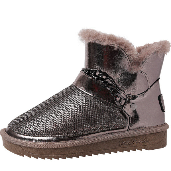 Дамски боти с метална верижка и пух