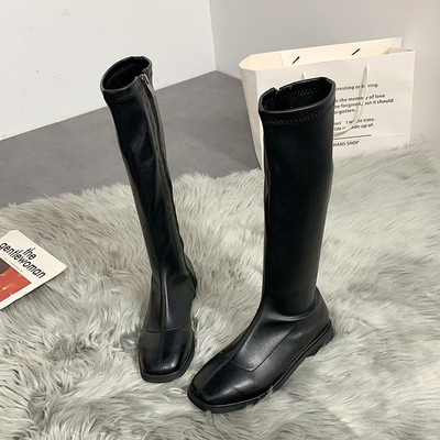 Γυναικείες μπότες από οικολογικό δέρμα με φερμουάρ και επίπεδη σόλα