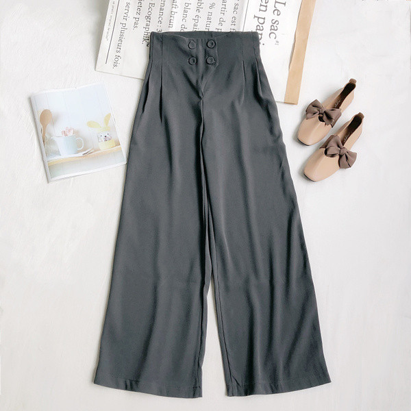 Naiste püksid kõrge vöökoha ja nööpidega lai mudel