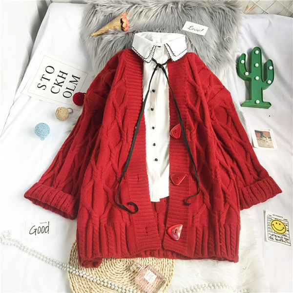 Μοντέρνα γυναικεία ζακέτα με μακριά μανίκια - φαρδύ μοντέλο