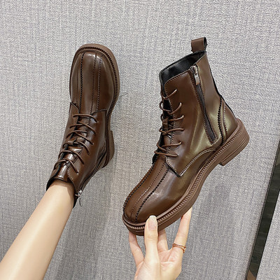 Γυναικείες μπότες casual με φερμουάρ και κορδόνια