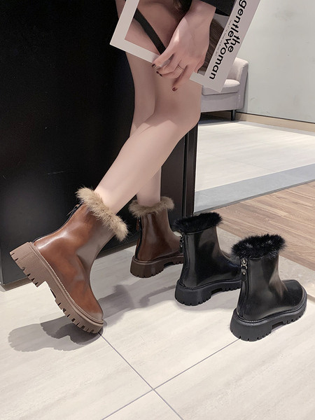 Cizme casual dama cu talpa aspra si puf - piele ecologica