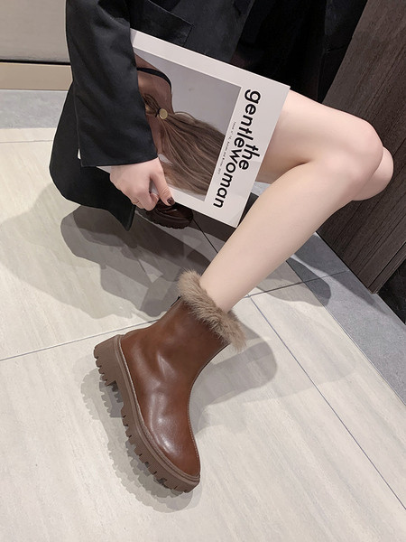 Cizme casual dama cu talpa aspra si puf - piele ecologica