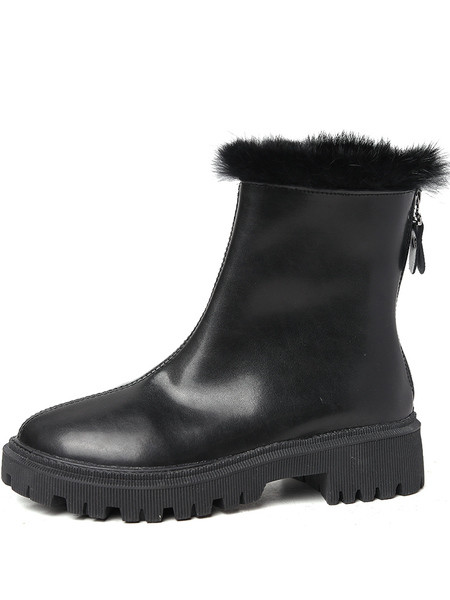 Cizme casual dama cu talpa aspra si puf - piele ecologica