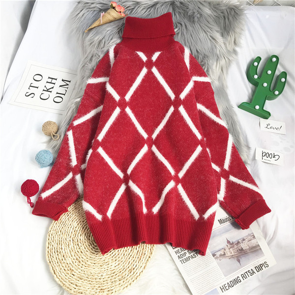 Γυναικείο πλεκτό πουλόβερ νέο μοντέλο με ψηλό γιακά