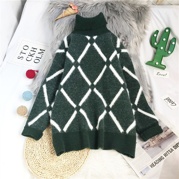 Γυναικείο πλεκτό πουλόβερ νέο μοντέλο με ψηλό γιακά