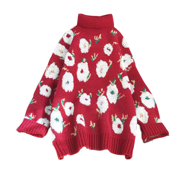 Naiste kõrge polo krae ja lillemustriga kampsun