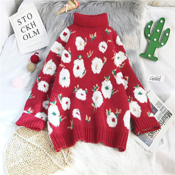 Naiste kõrge polo krae ja lillemustriga kampsun