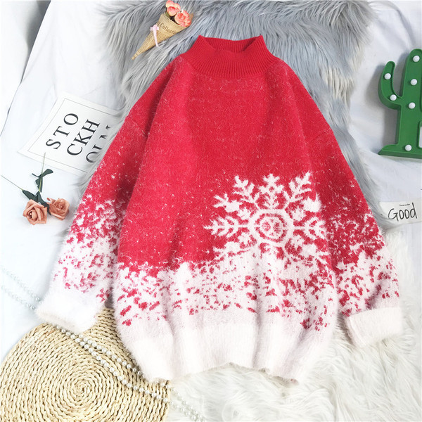 Χριστουγεννιάτικο πουλόβερ με γιακά για γυναίκες