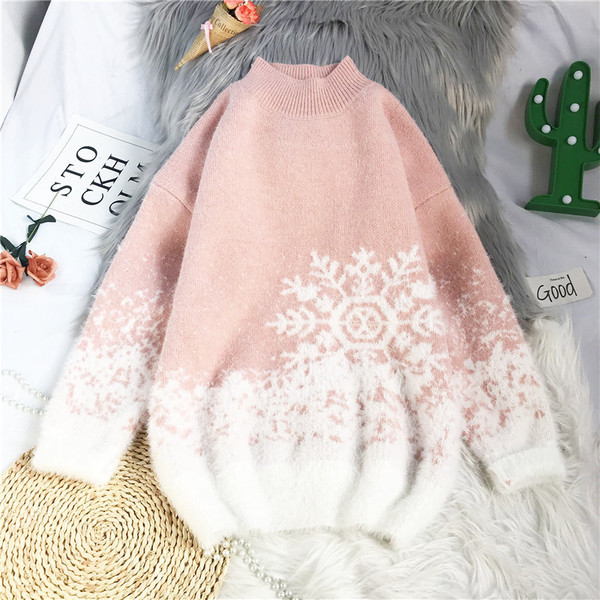 Χριστουγεννιάτικο πουλόβερ με γιακά για γυναίκες