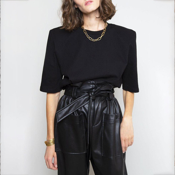 Moodsad nahkpüksid vöö ja taskutega