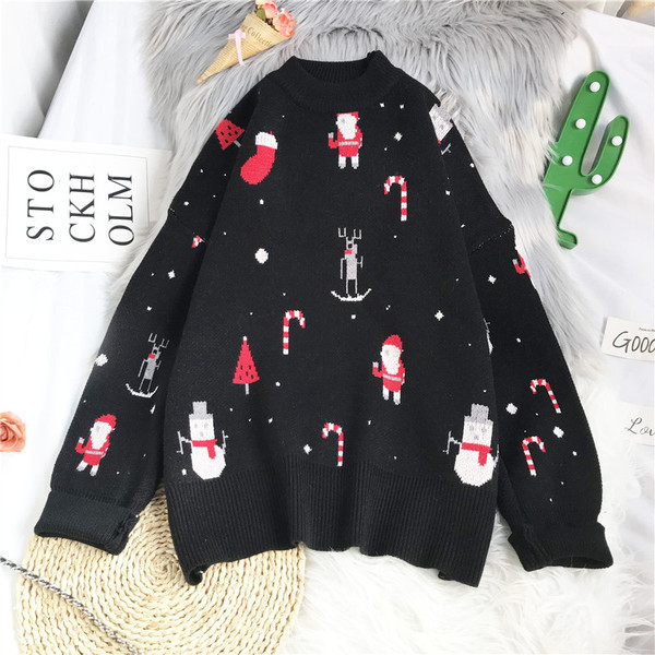 Γυναικείο χριστουγεννιάτικο πουλόβερ με χαμηλό γιακά - φαρύ μοντέλο