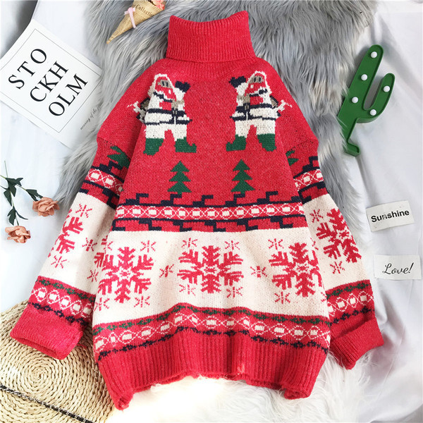 Γυναικείο πουλόβερ με ψηλό γιακά  - φαρδύ μοντέλο