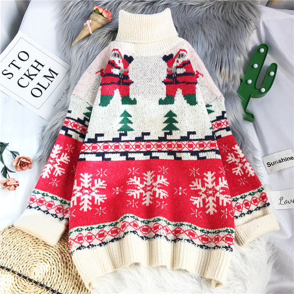 Γυναικείο πουλόβερ με ψηλό γιακά  - φαρδύ μοντέλο