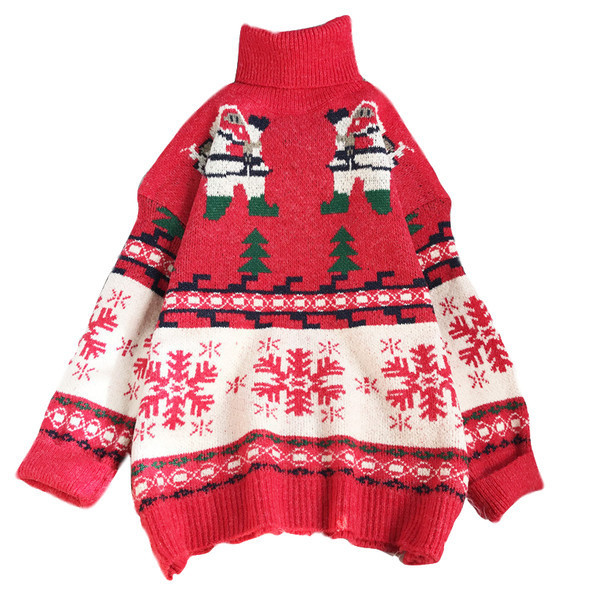 Γυναικείο πουλόβερ με ψηλό γιακά  - φαρδύ μοντέλο