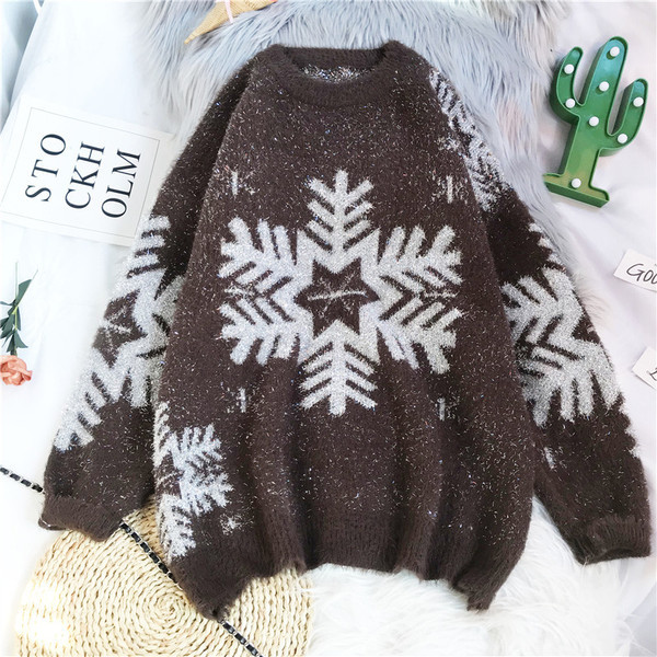 Μοντέρνο γυναικείο πουλόβερ με  νιφάδα χιονιού