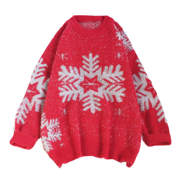 Μοντέρνο γυναικείο πουλόβερ με  νιφάδα χιονιού