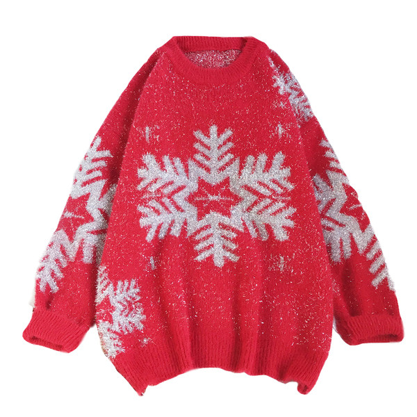 Μοντέρνο γυναικείο πουλόβερ με  νιφάδα χιονιού