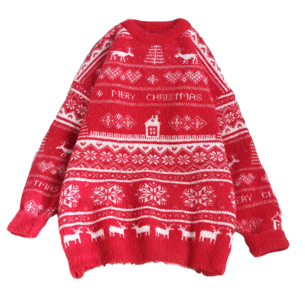 Νέο μοντέλο Χριστουγεννιάτικο γυναικείο πουλόβερ με οβάλ ντεκολτέ