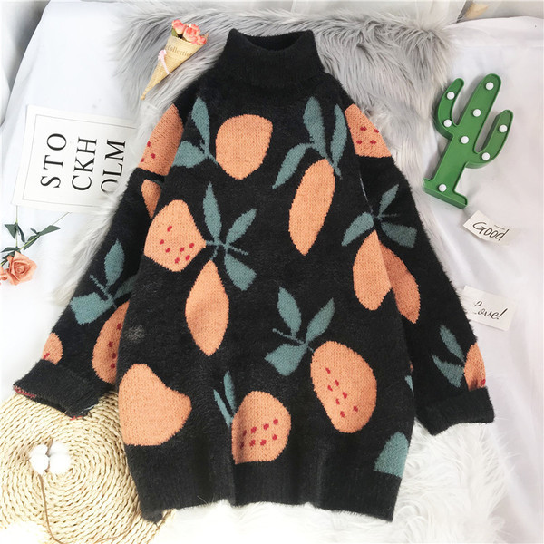 Naiste pikk sviiter kõrge krae ja pikkade varrukatega