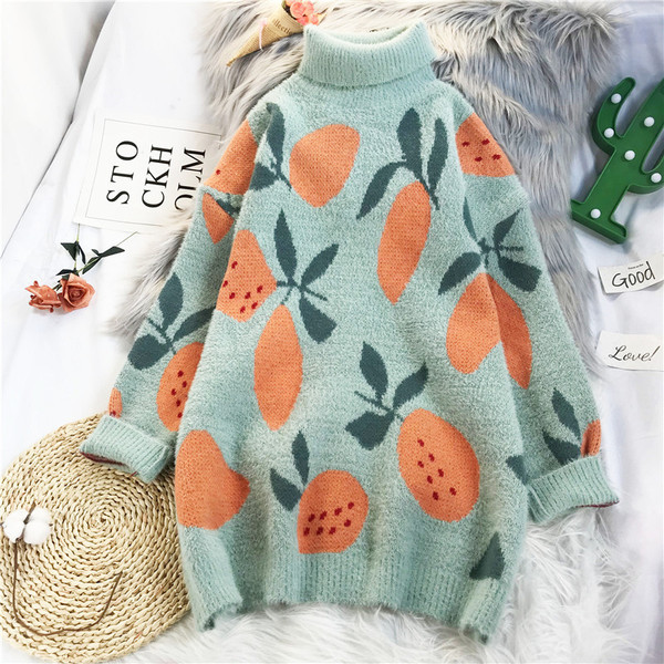 Naiste pikk sviiter kõrge krae ja pikkade varrukatega