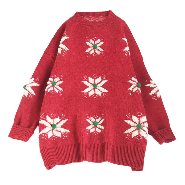 Naiste pikkade varrukate ja ümara kaelusega jõulukampsun