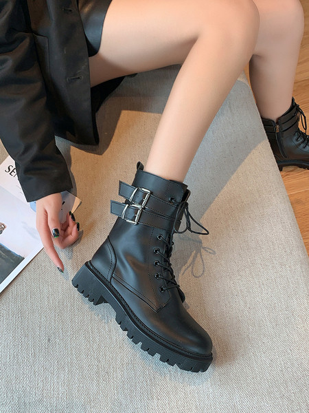 Crne ženske kožne čizme sa kopčom u crnoj boji