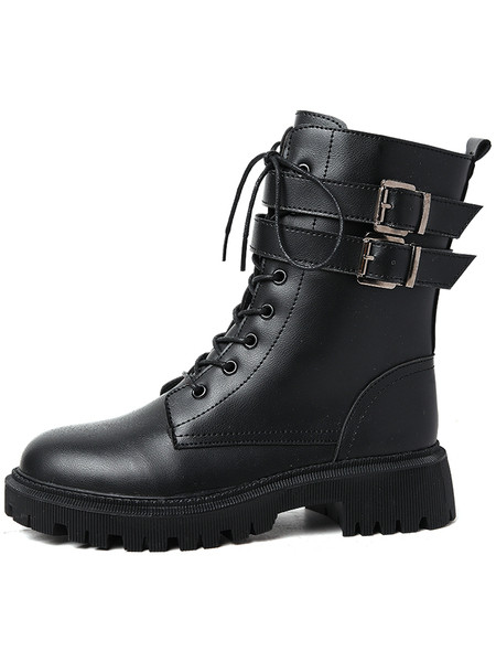 Crne ženske kožne čizme sa kopčom u crnoj boji