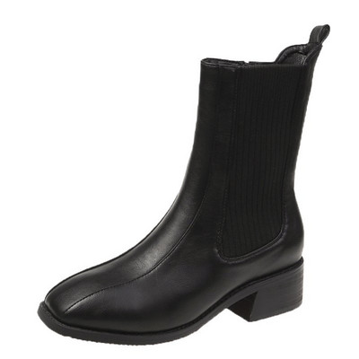 Musta värvi ökonahast lameda tallaga naiste saapad