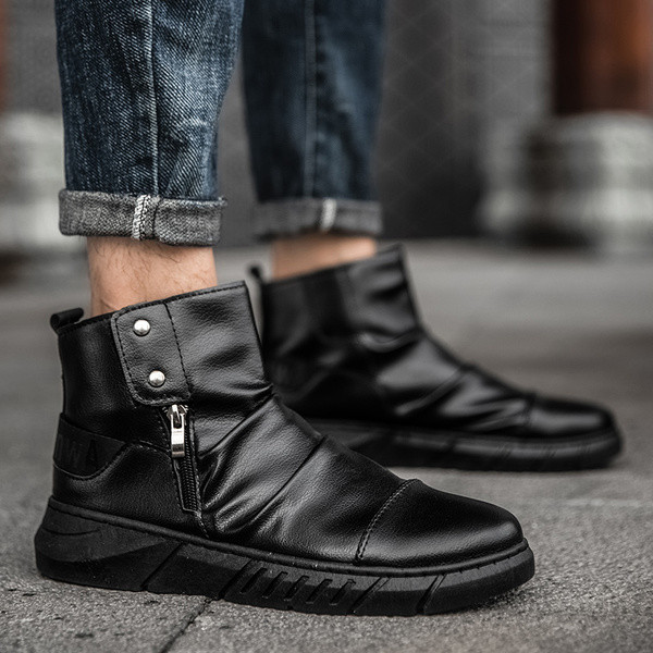 Νέο μοντέλο ανδρικές δερμάτινες μπότες με κουμπιά και φερμουάρ