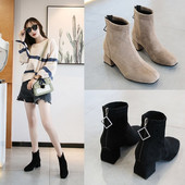 Uus mudel öko-seemisnahast tõmbluku ja kandilise kontsaga naiste saapad