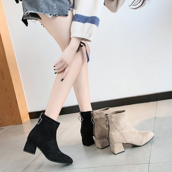 Uus mudel öko-seemisnahast tõmbluku ja kandilise kontsaga naiste saapad