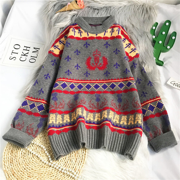 Casual πλεκτό πουλόβερ για γυναίκες με οβάλ λαιμόκοψη - φαρδύ μοντέλο