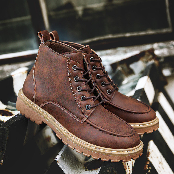 Ανδρικές έκο δερμάτινες μπότες με κορδόνια