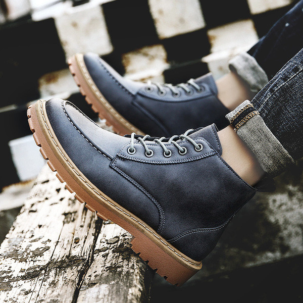 Ανδρικές έκο δερμάτινες μπότες με κορδόνια