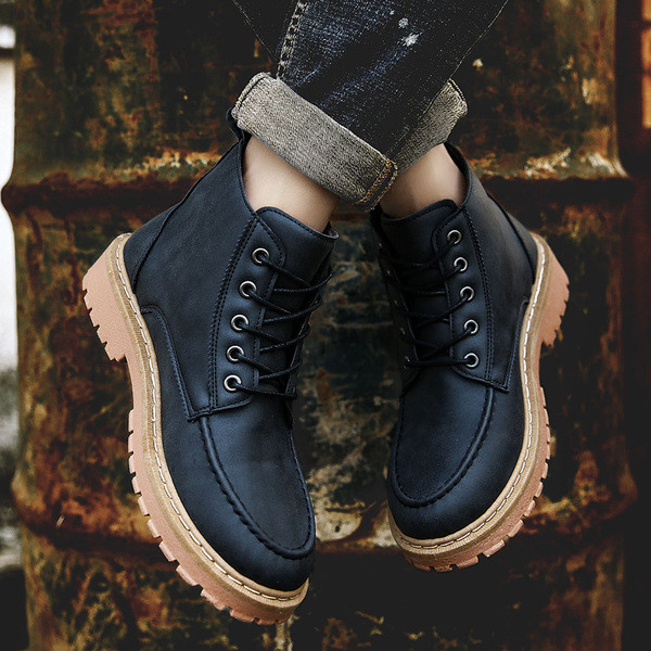 Ανδρικές έκο δερμάτινες μπότες με κορδόνια