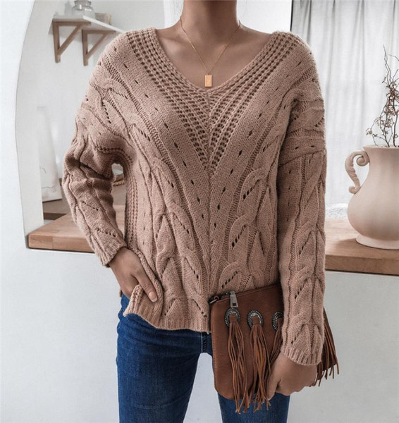 Γυναικείο μοντέρνο πουλόβερ με μεγάλο πλεκτό ντεκολτέ