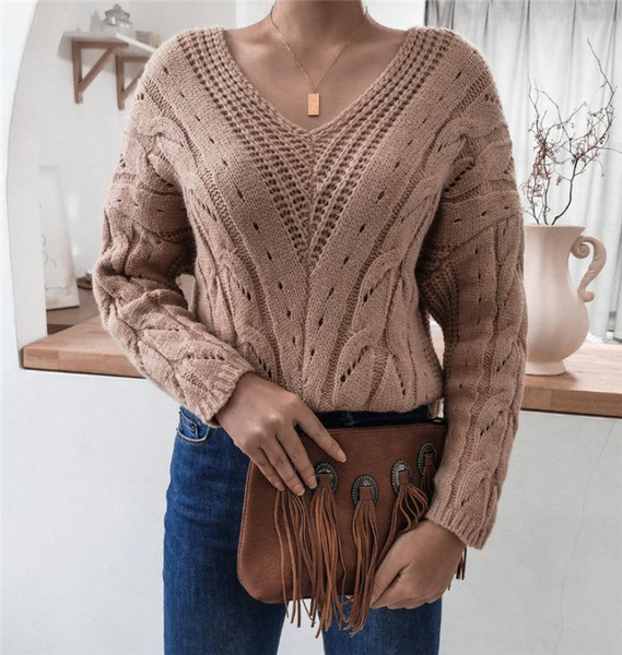 Γυναικείο μοντέρνο πουλόβερ με μεγάλο πλεκτό ντεκολτέ