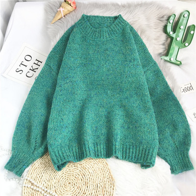 Naiste ümara kaelusega kootud kampsun - lai mudel