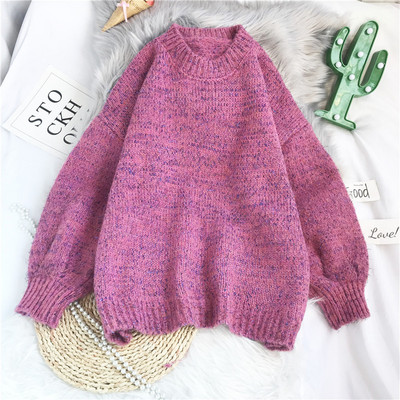 Naiste ümara kaelusega kootud kampsun - lai mudel