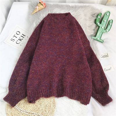 Naiste ümara kaelusega kootud kampsun - lai mudel