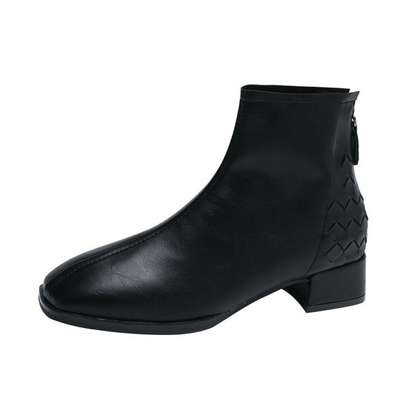 Γυναικείες μπότες με φερμουάρ και τετράγωνο τακούνι