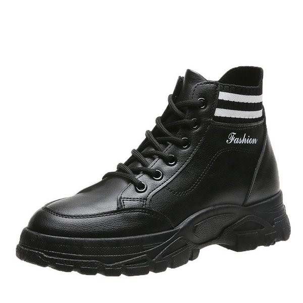 Ženske casual čizme s ravnim potplatom i vezicama u bijeloj i crnoj boji