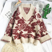 Uus mudel naiste kootud kampsun spits-kaelusega - lai mudel