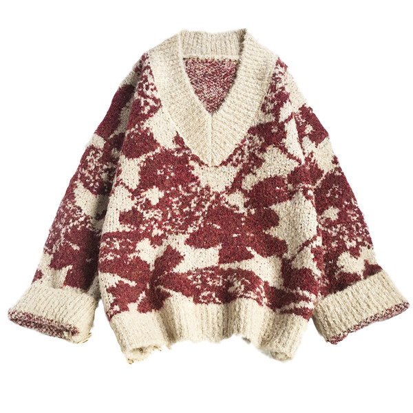 Uus mudel naiste kootud kampsun spits-kaelusega - lai mudel