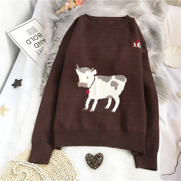 Casual γυναικείο πουλόβερ - με στρογγυλή λαιμόκοψη και μακριά μανίκια