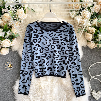 Γυναικείο πουλόβερ με μοτίβο λεοπάρδαλη και οβάλ ντεκολτέ