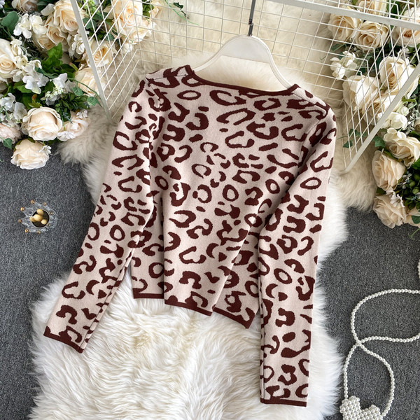 Γυναικείο πουλόβερ με μοτίβο λεοπάρδαλη και οβάλ ντεκολτέ