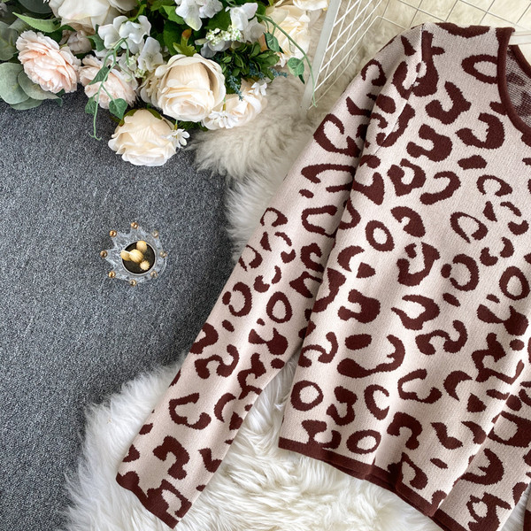 Γυναικείο πουλόβερ με μοτίβο λεοπάρδαλη και οβάλ ντεκολτέ