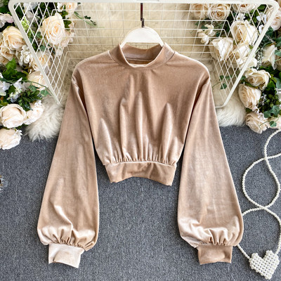 Moderna ženska baršunasta bluza s niskom polo kragnom